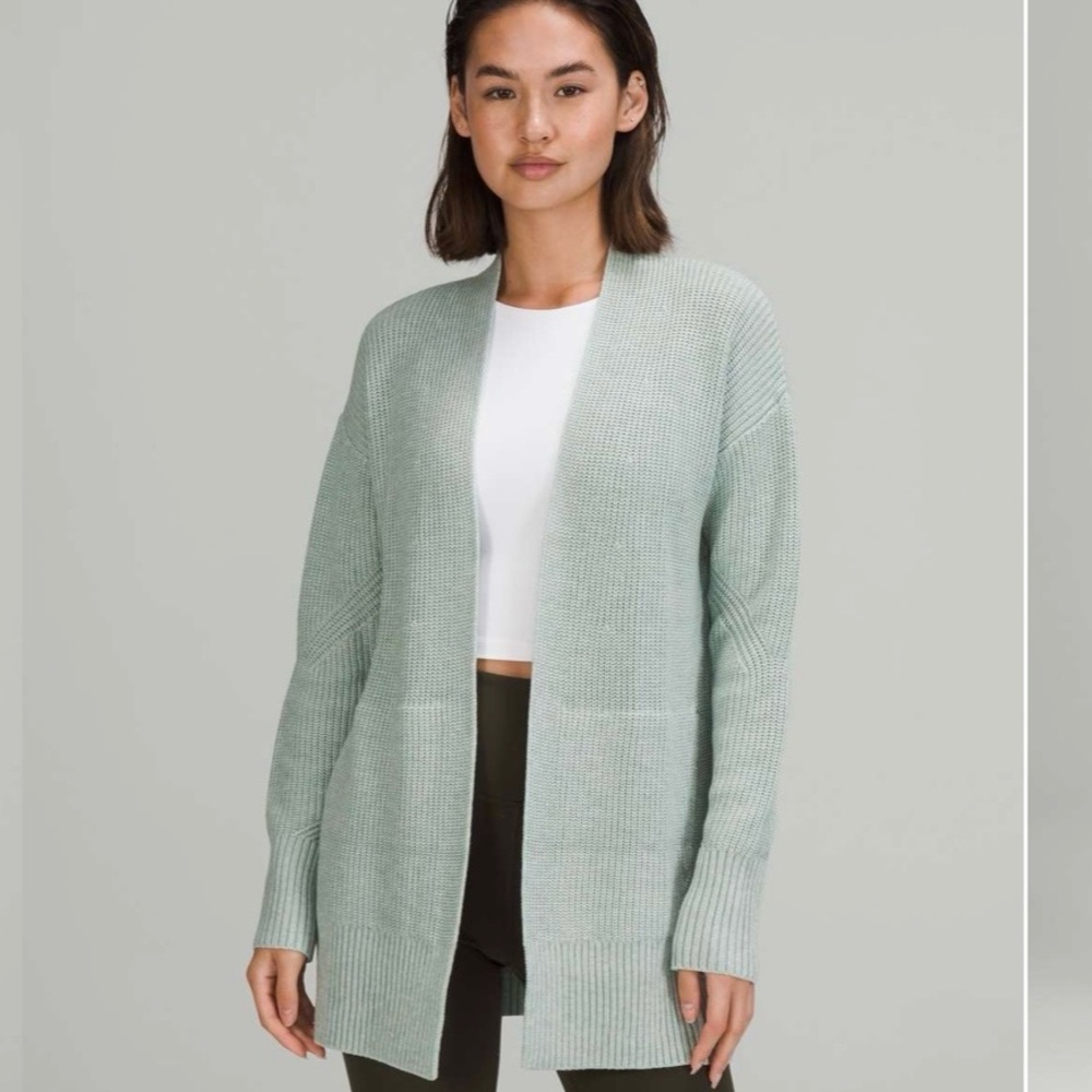 Lululemon cashlu Women's Open-Front Knit Cardigan - Light blue Green! Size XL